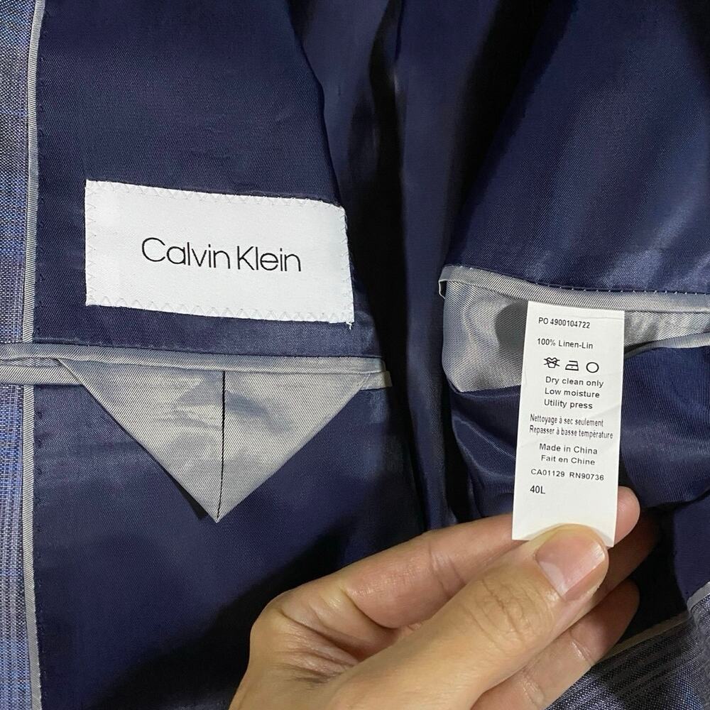 Calvin Klein Linen Blue Plaid Blazer - 40L - Picture 3 of 4